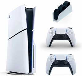 Игровая приставка Sony PlayStation 5 Slim, 1ТБ(с дисководом), Два геймпада + Зарядная станция Sony DualSense