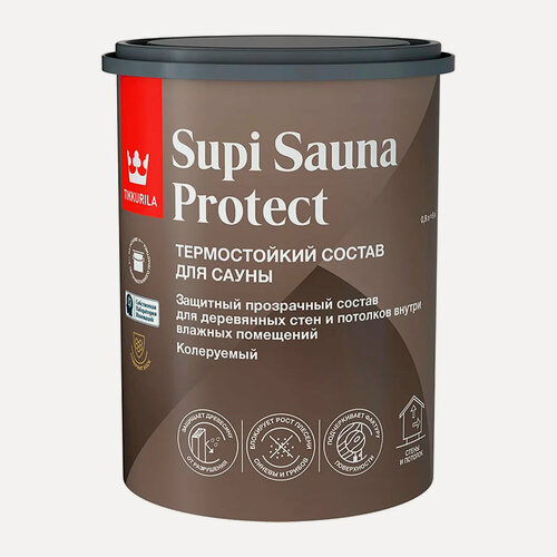 Изображение товара Термостойкий состав для сауны Tikkivala/Tikkurila SUPI SAUNA PROTECT EP полуматовый цвет прозрачный 0.9 л