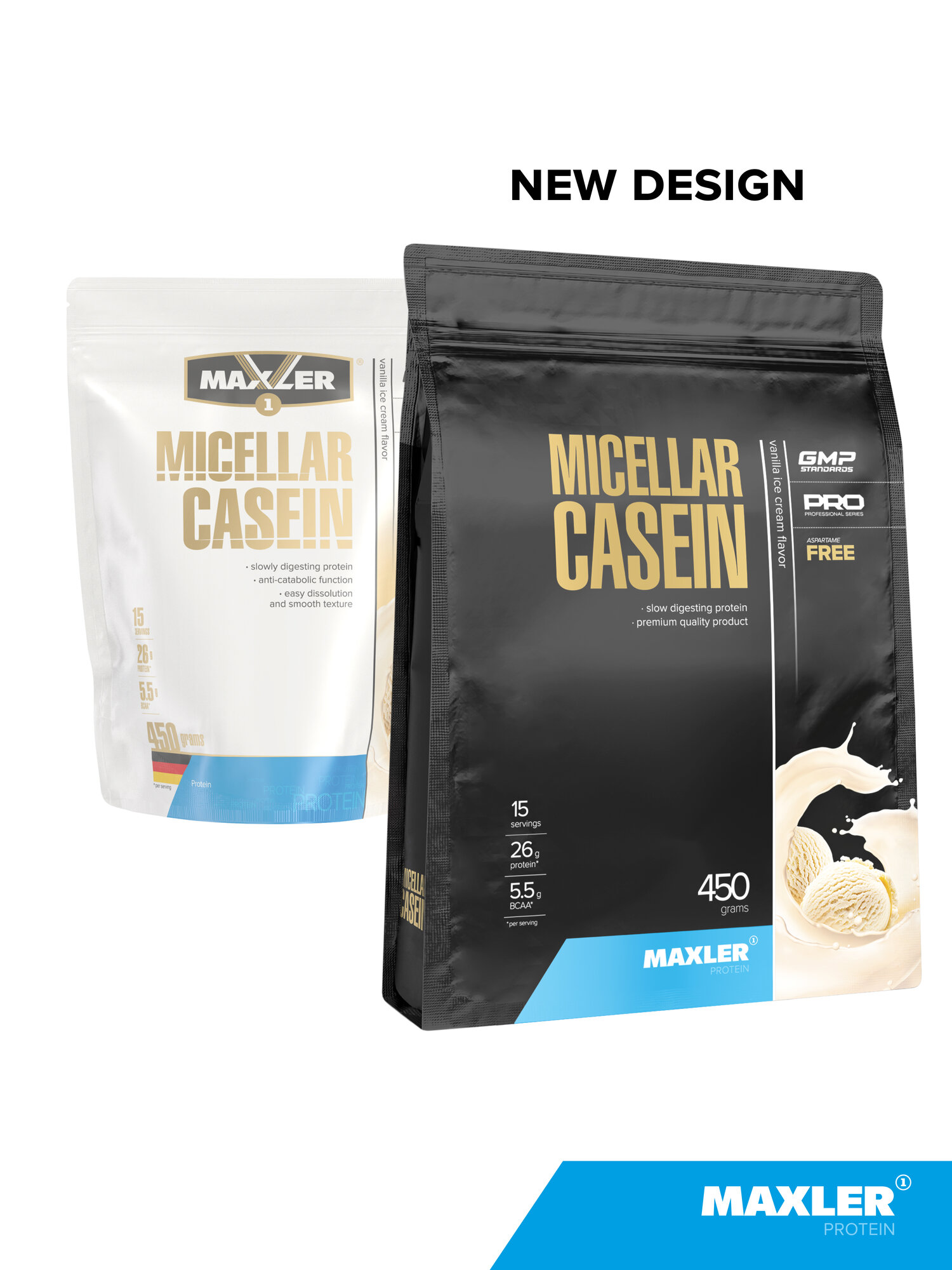 Казеин мицеллярный Maxler Micellar Casein казеиновый протеин, 450 г - Ванильное мороженое — фото 1