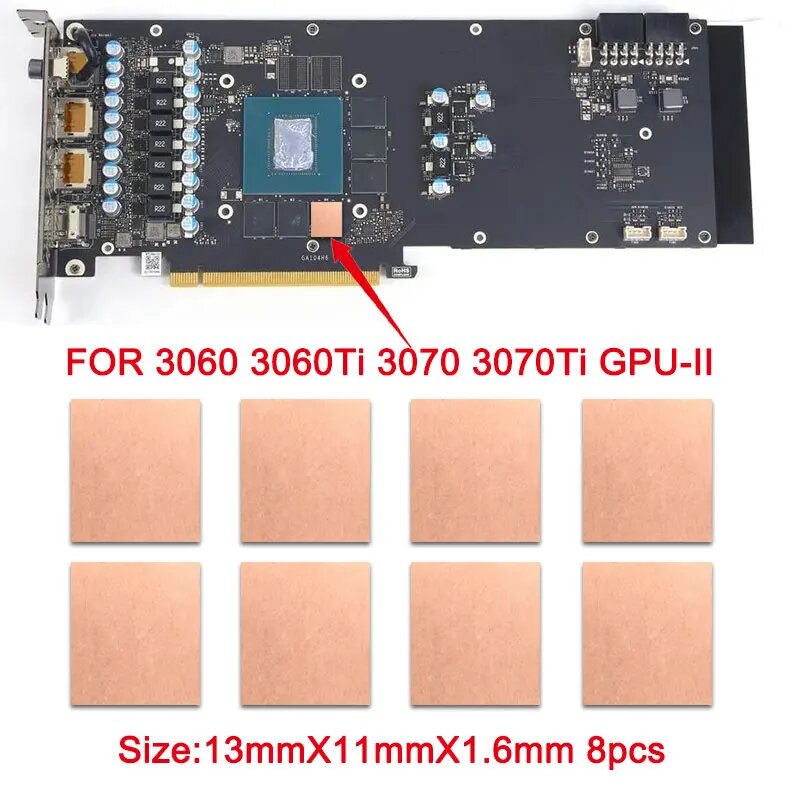 Медный Радиатор GPU RAM для радиатора для майнинга памяти RTX 3060 3070 3080/3090 5600 GPU охлаждение вниз 15-40 градусов термальная подушка, 3060-3070Ti GPU-II, GPU RAM Heatsink