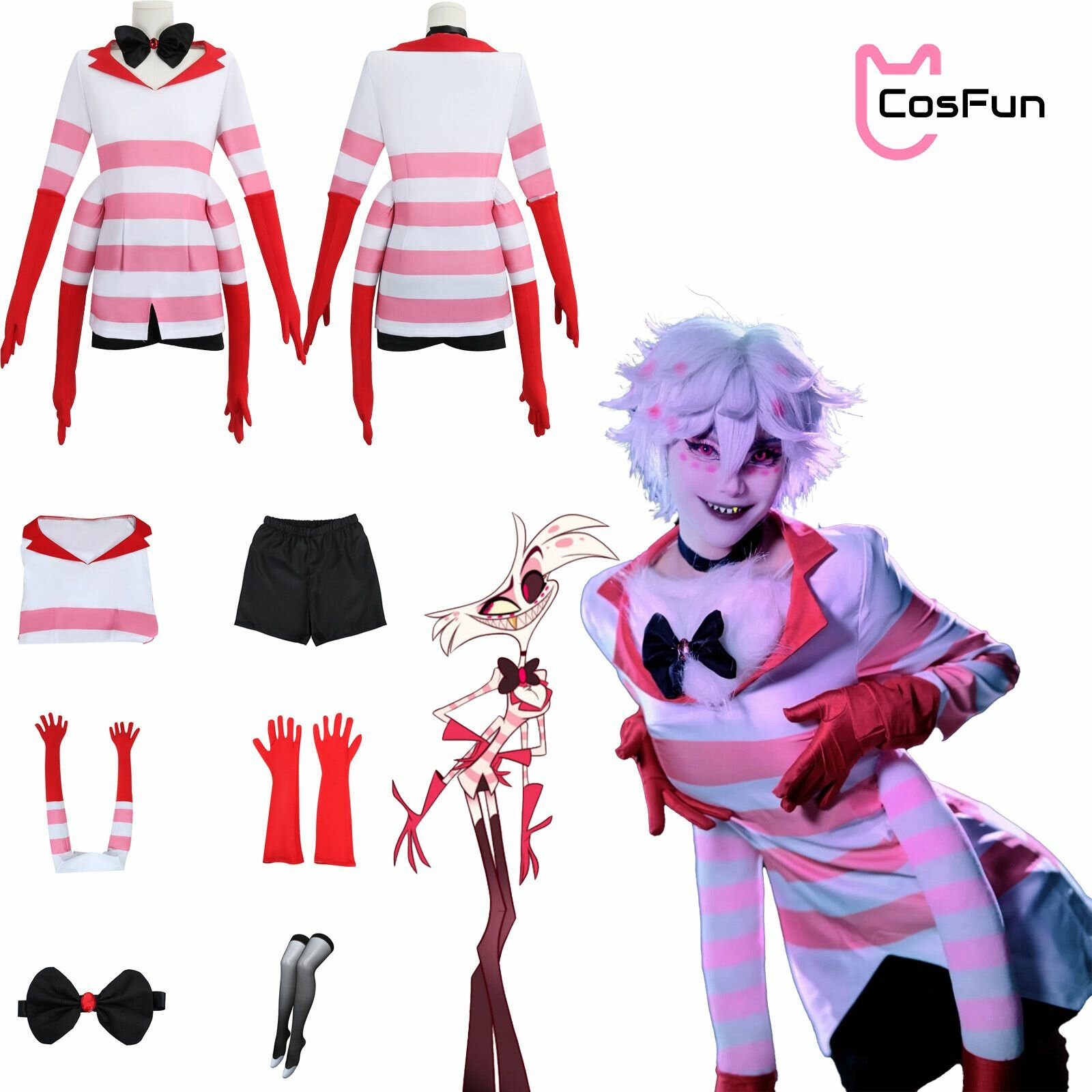 Cosfun Angel Dust Cosplay Костюмы Карнавальные/ Красный/ Hazbin Hotel Cosplay Косплей одежда