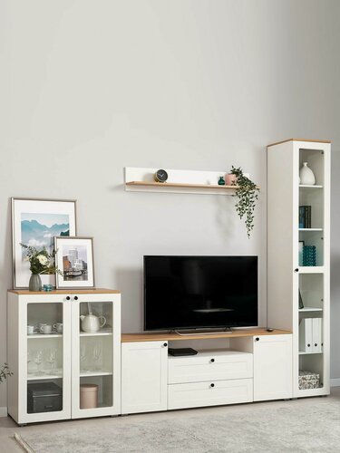 Изображение товара Шкаф-витрина Остин с полками, 40х42х230 см, Белый / Дуб Крафт золотой