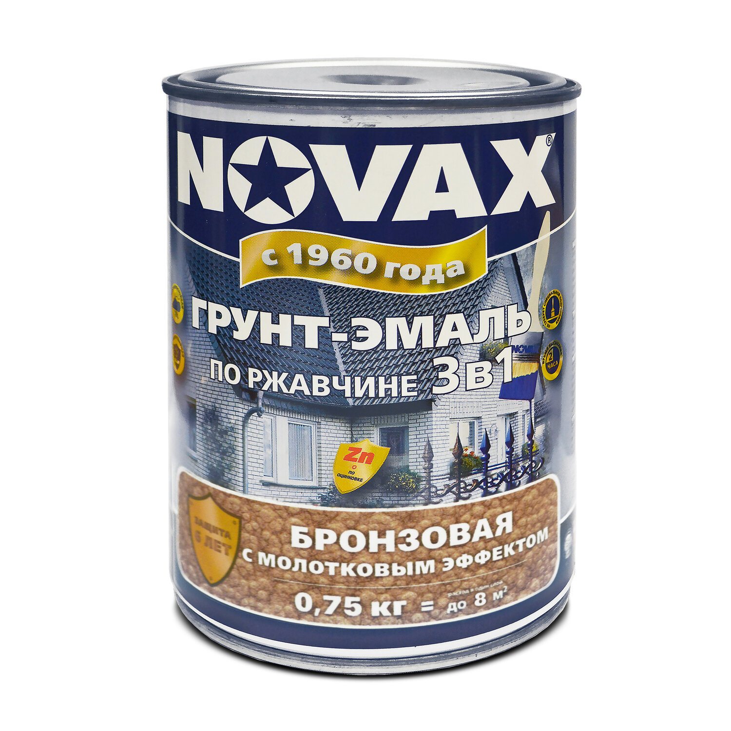 Эмаль Novaх  3 в 1   молотковая  бронза  для металла  0 75 кг