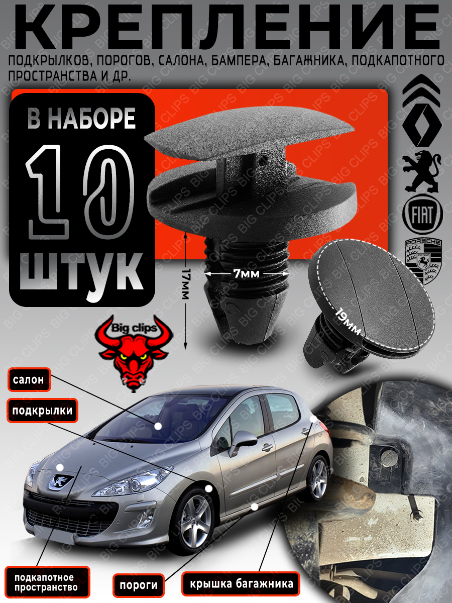 Клипсы автомобильные пистоны набор на Ситроен Рено Фиат Пежо крепление локеров, подкрылков, брызговиков