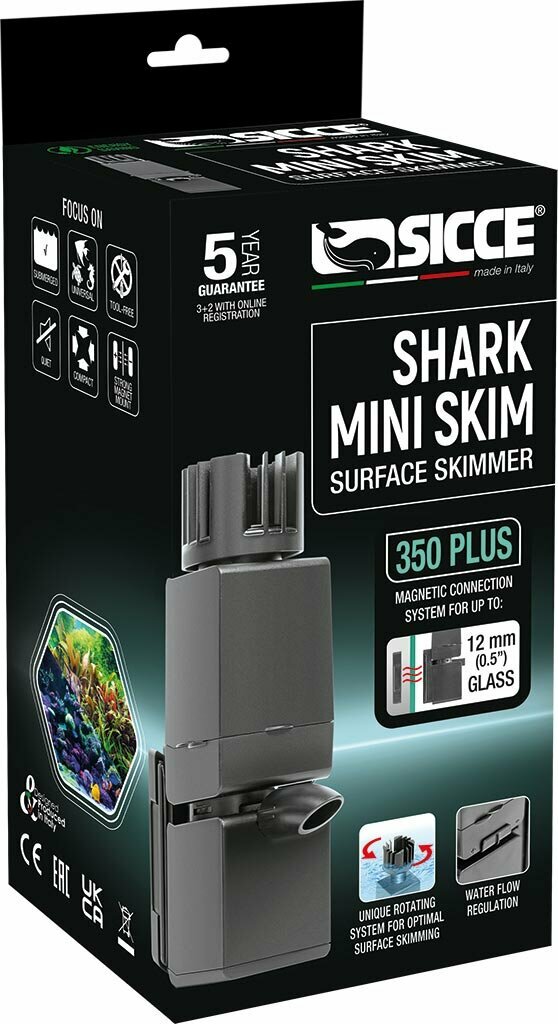 Поверхностный скиммер Sicce "Shark Mini Skim 350 Plus" 350л/час. (для стекол толщиной до 12 мм.)