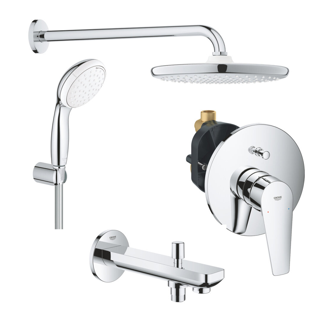 Набор для ванны скрытого монтажа Grohe BauEdge Tempesta 250 смеситель излив верхний и ручной душ хром 1000190