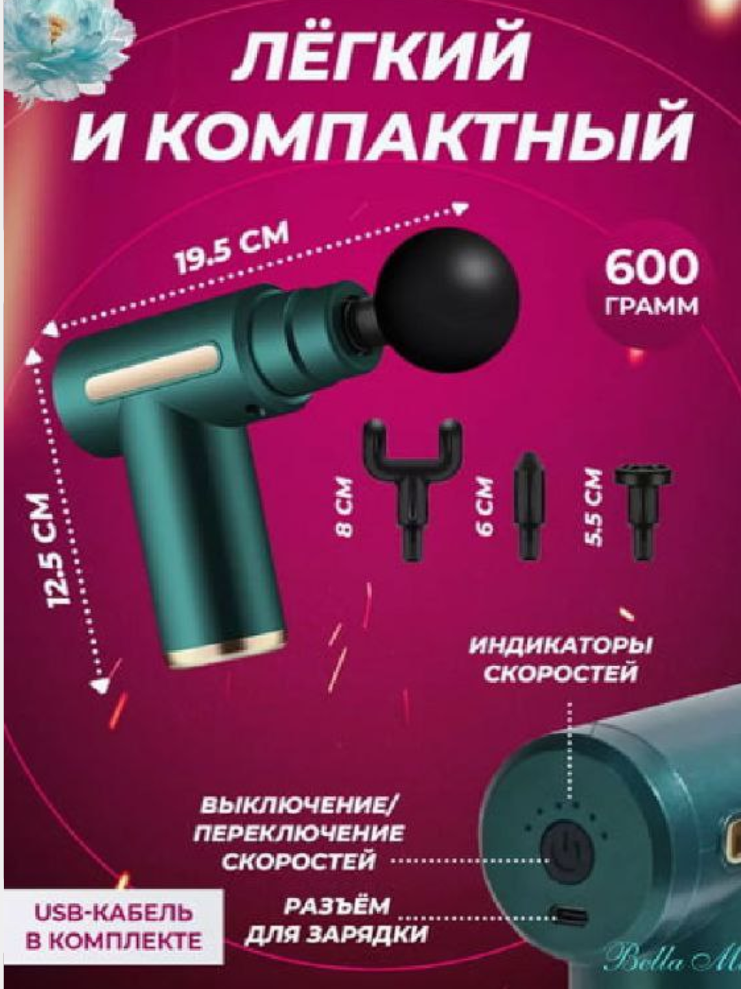 Перкуссионный массажный пистолет для глубокого массажа всего тела — фото 1