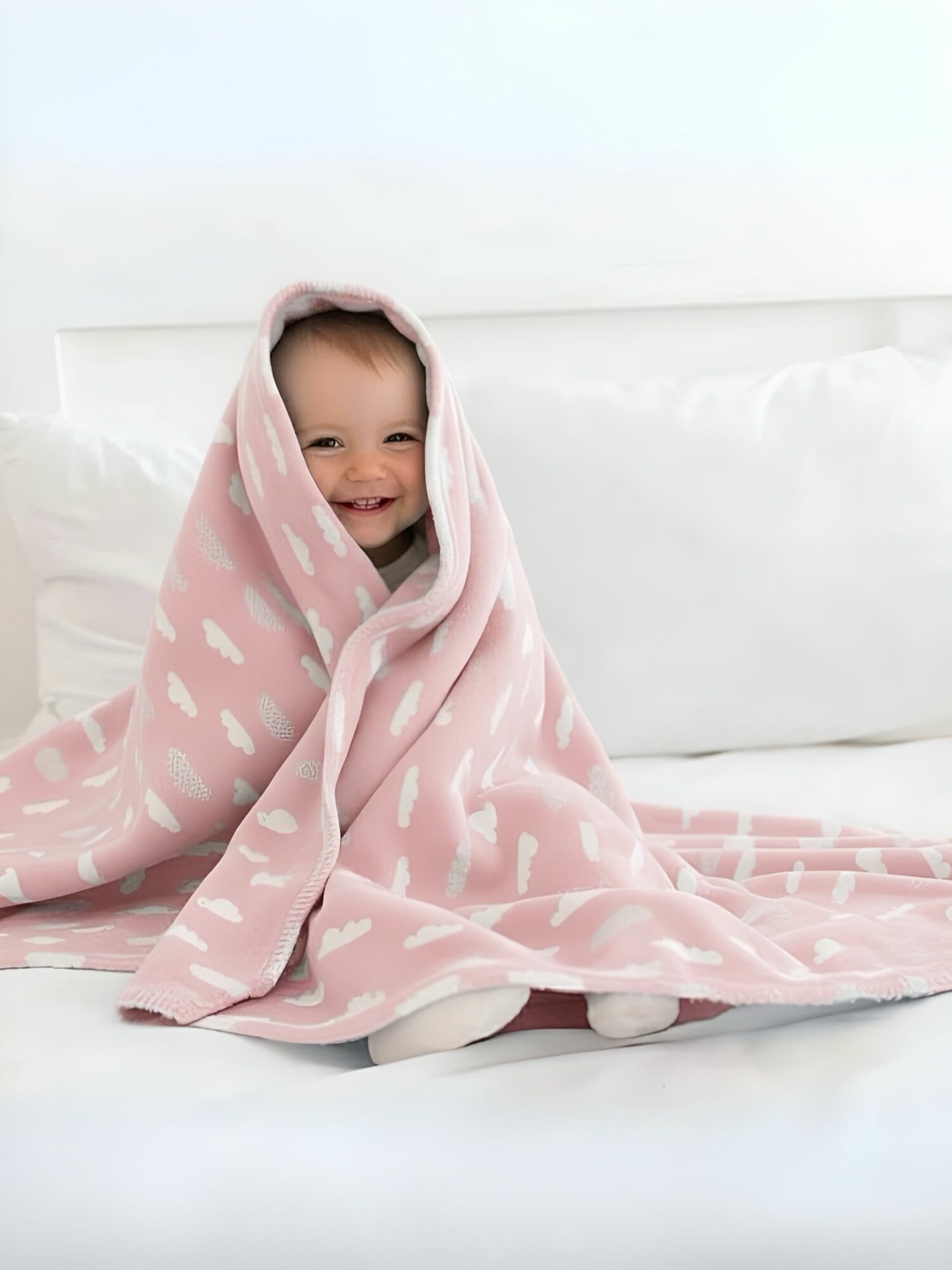 Байковое одеяло "ВотОнЯ", для новорожденных, розовое с облаками, 100 x 140 — фото 1