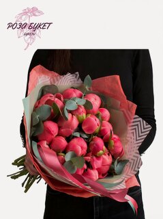 Изображение товара Букет цветов, Букет из коралловых пионов 19 шт, красивый букет цветов, шикарный, премиум букет, долгий букет