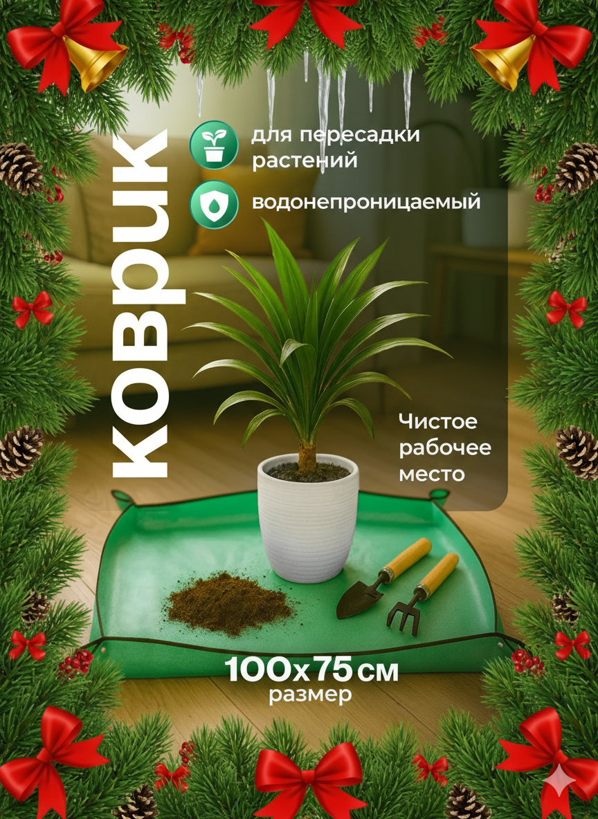 Коврик для пересадки iulkapu ПВХ складной зелёный 75x100см