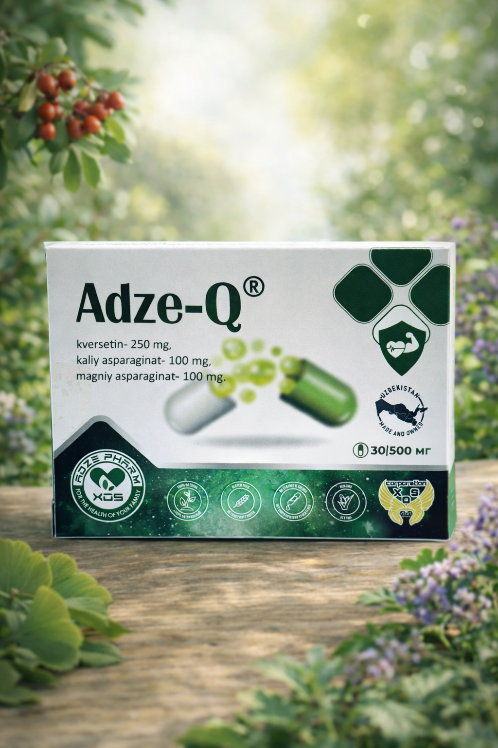 Adze-Q — комплекс с кверцетином, омега-3 и коэнзимом Q10 для поддержки сердца и сосудов, 40 капсул 500 мг
