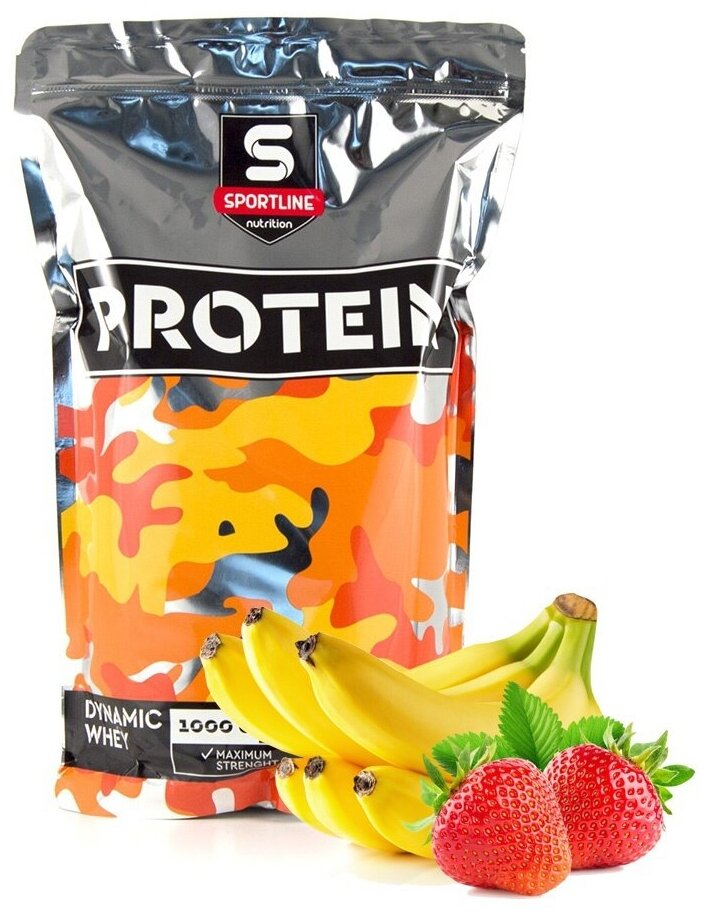 Протеин сывороточный SportLine Nutrition Dynamic Whey Protein 1000g (Клубника-Банан)