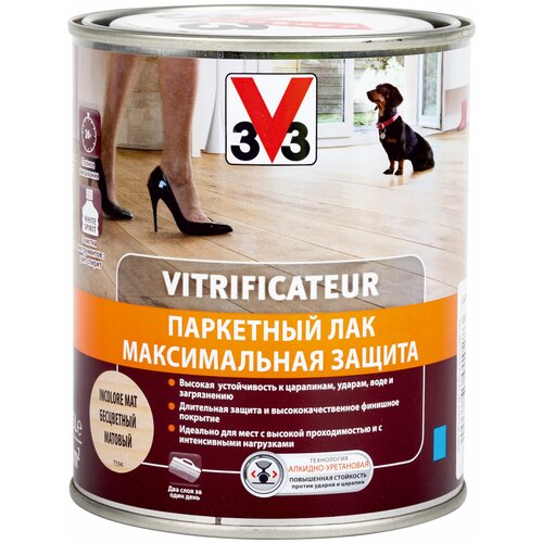фото Лак v33 паркетный максимальная защита матовый алкидно-уретановый бесцветный 2.5 л
