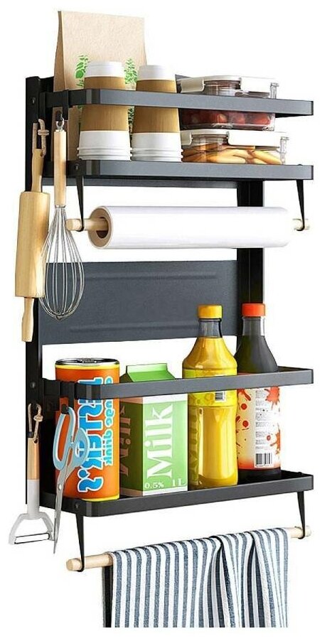 Кухонная стойка-органайзер магнитный на холодильник (черная)