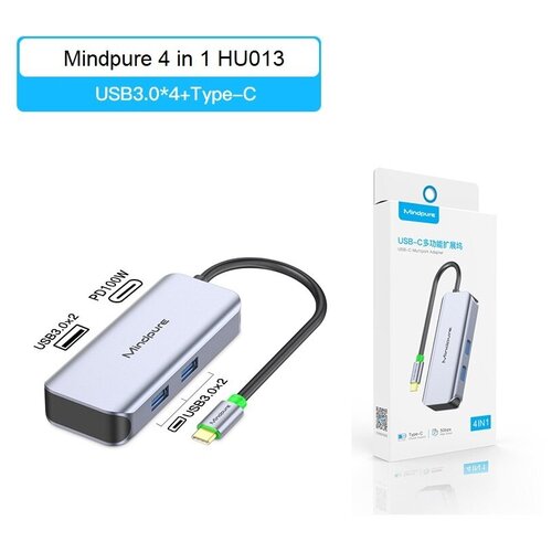 USB-концентратор Хаб Hub 4 в 1 Type-C - USB3.0х4, Type-C Mindpure HU013. usb c type c концентратор хаб hub 3 0 4 usb type c разъем питания mindpure us021 1 5м черный