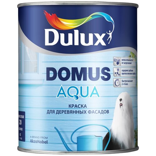 DULUX Domus Aqua база BC прозрачная краска для деревянных фасадов (1л) / DULUX Domus Aqua base BC под колеровку краска в/д для деревянных фасадов полуматовая (1л)