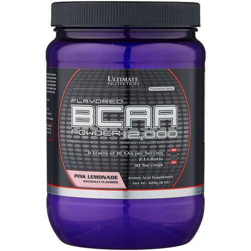 BCAA Ultimate Nutrition BCAA Powder 12000, розовый лимонад, 228 гр. аминокислота ultimate nutrition bcaa powder 12000 лимон лайм 228 гр