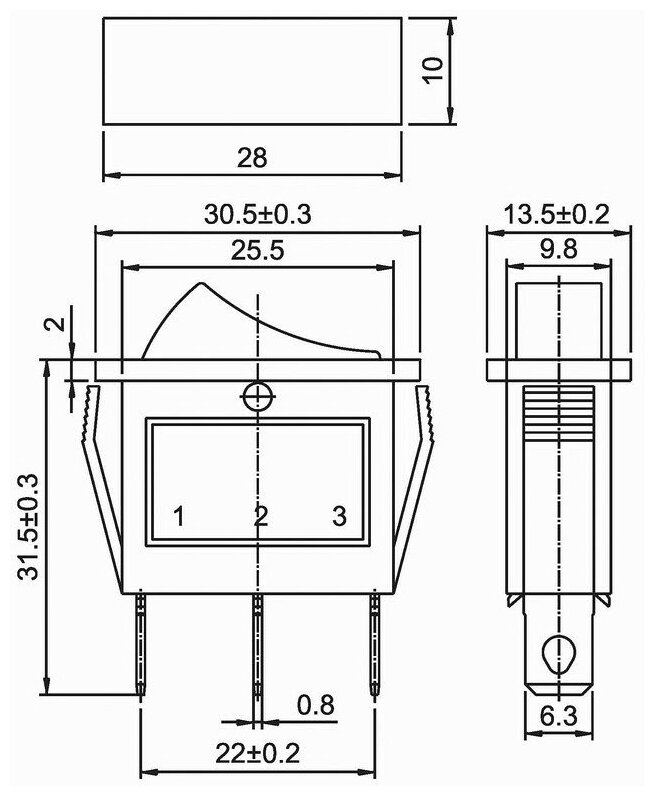 Выключатель клавишный 250В 15А (3с) ON-OFF син. с подсветкой (RWB-404 SC-791 IRS-101-1C) Rexant 36-2211 - фотография № 2