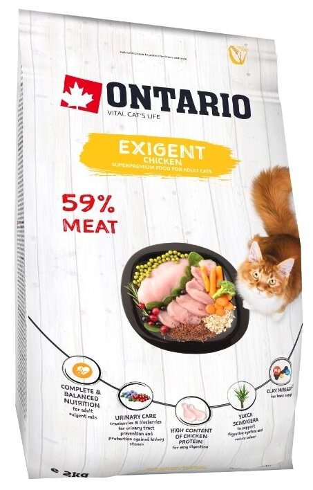 Ontario Для особо требовательных кошек с курицей (Ontario Cat Exigent) 2 кг х 3 шт.