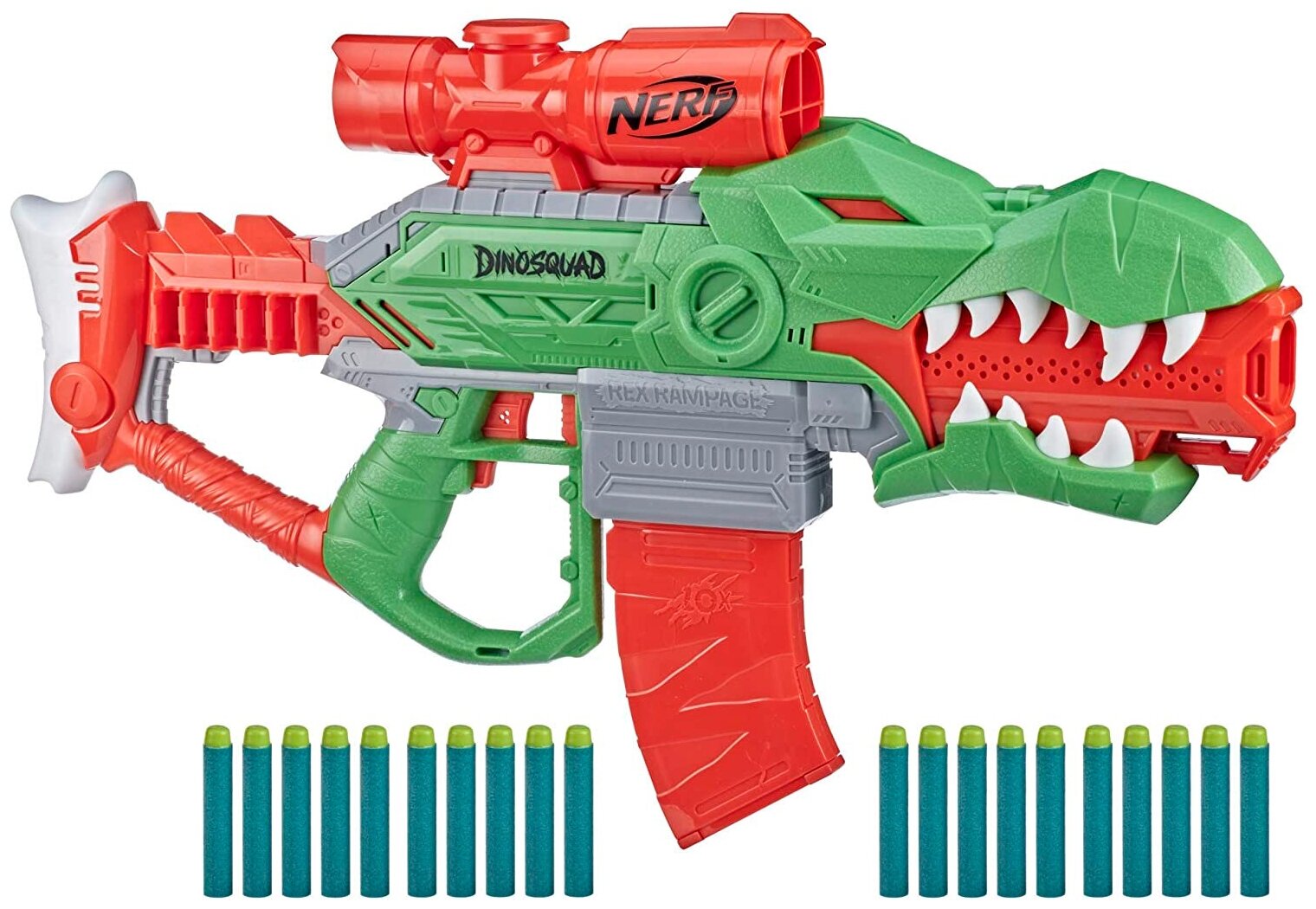 Бластер Nerf Dinosquad Rex-Rampage F0807, 71 см, зеленый/оранжевый