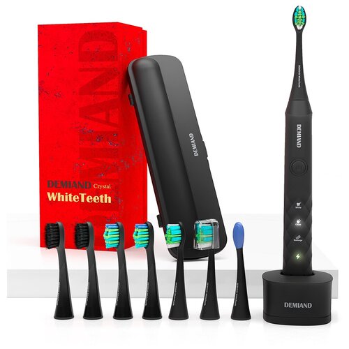Электрическая звуковая зубная щетка DEMIAND WhiteTeeth Crystal с беспроводной зарядкой зарядной базой и дорожным кейсом 7 насадок DE-400Черный 470000₽