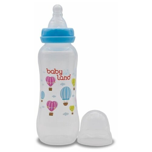 Baby Land Бутылочка антиколиковая с узким горлом, соска классическая, 240 мл, с 6 месяцев, голубой