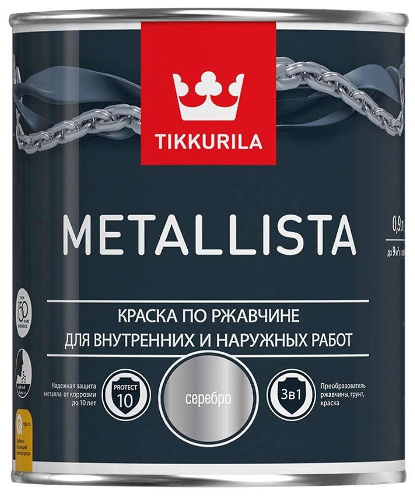 Краска по ржавчине METALLISTA серебристая гл 0,9л