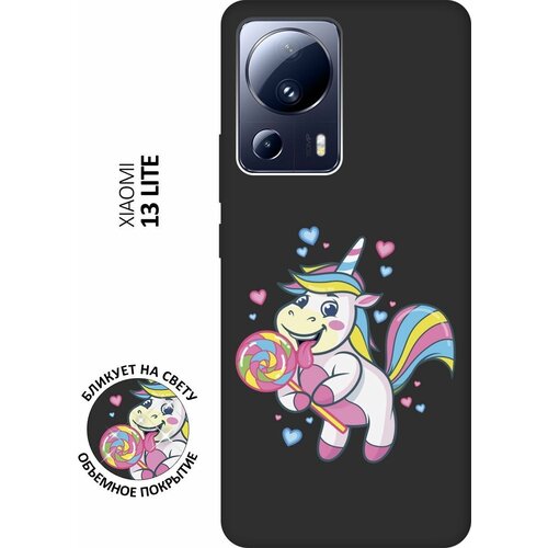 Матовый чехол Unicorn and candy для Xiaomi 13 Lite / Сяоми 13 Лайт с 3D эффектом черный матовый чехол unicorn and candy для xiaomi 13 pro сяоми 13 про с 3d эффектом черный