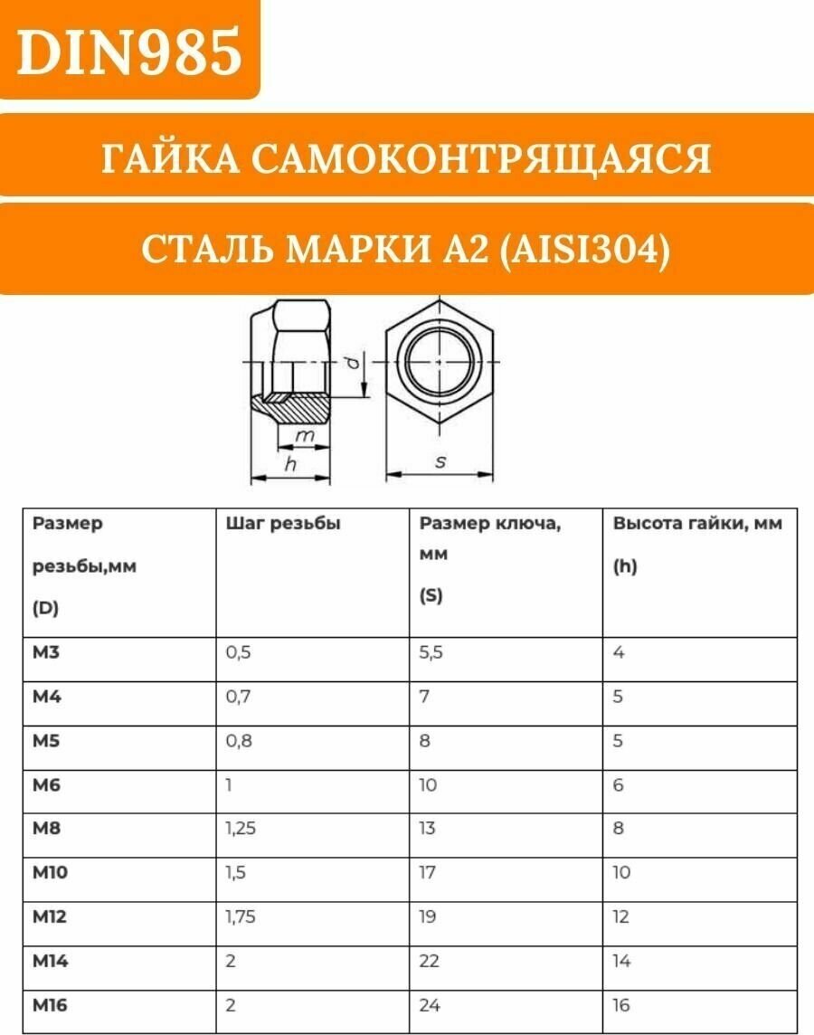 Гайка самоконтрящаяся DIN985 M3 (Нержавейка), 5 шт - фотография № 2