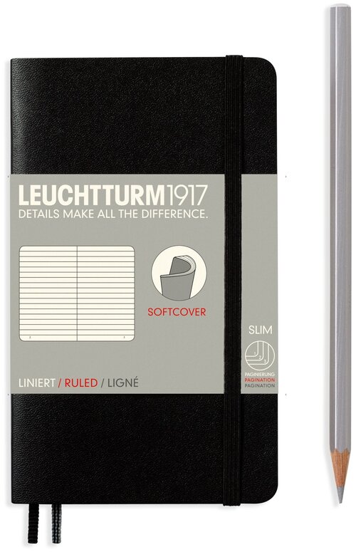 Блокнот в мягкой обложке Leuchtturm1917 A6 Pocket в линейку, черный