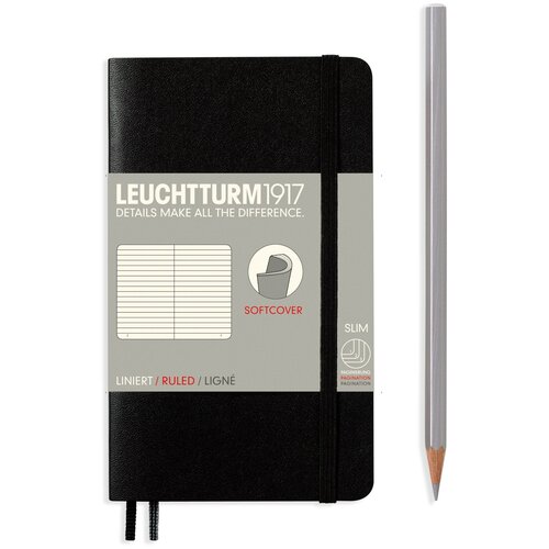 Блокнот в мягкой обложке Leuchtturm1917 A6 Pocket в линейку, черный