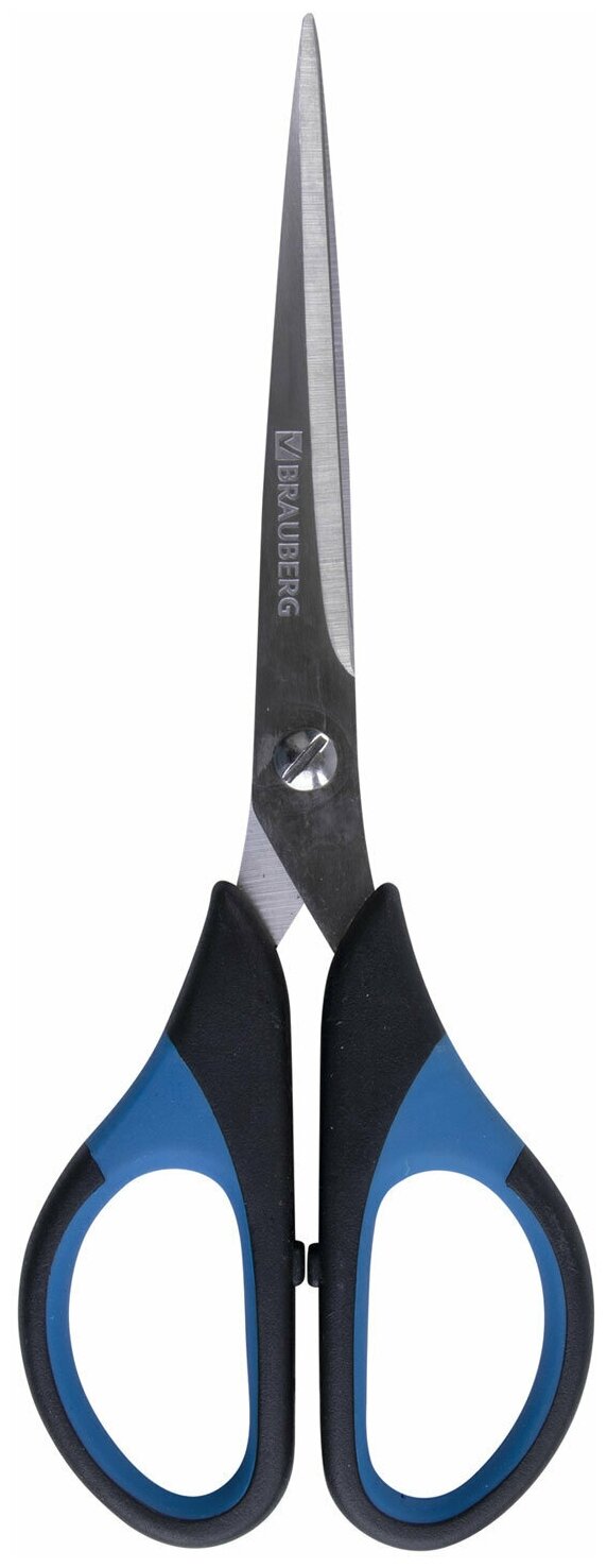 Ножницы BRAUBERG "Office-Expert", 170 мм, резиновые вставки, сине-черные, 3-х сторонняя заточка, блистер, 231561 S231561
