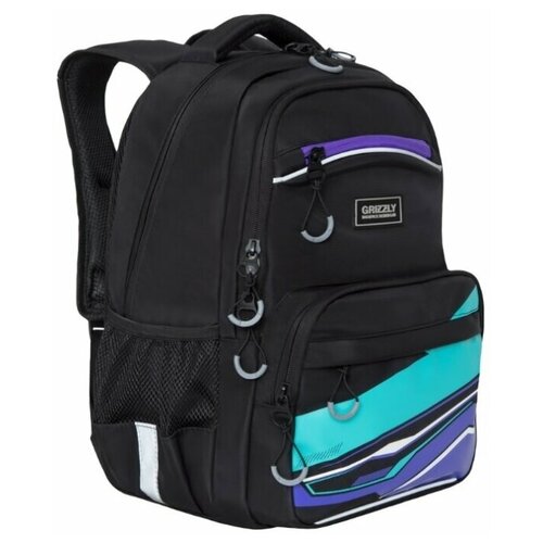 фото Рюкзак школьный grizzly rb-054-2, для мальчиков, черный - фиолетовый
