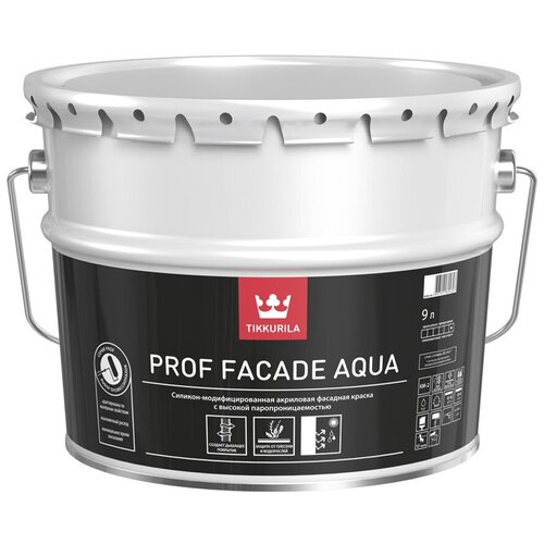 Краска акриловая Tikkurila Prof Facade Aqua глубокоматовая бесцветный 9 л 12.9 кг краска акриловая tikkurila perfecta глубокоматовая бесцветный 9 л 14 кг