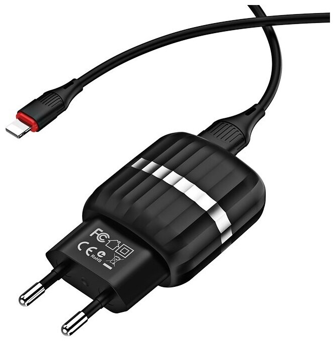 Зарядное устройство BOROFONE BA24A Vigour 2*USB + Кабель USB-Lightning, 2.4A, черный