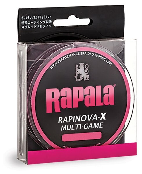 Плетеный шнур Rapala Rapinova-X Multi Game d=0.18 мм, 150 м, 10 кг, розовый, 1 шт.