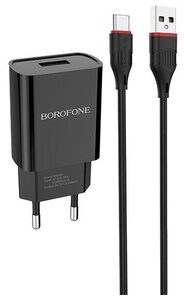 Сетевое зарядное устройство Borofone BA20A Sharp + кабель USB Type-C, 12 Вт, black