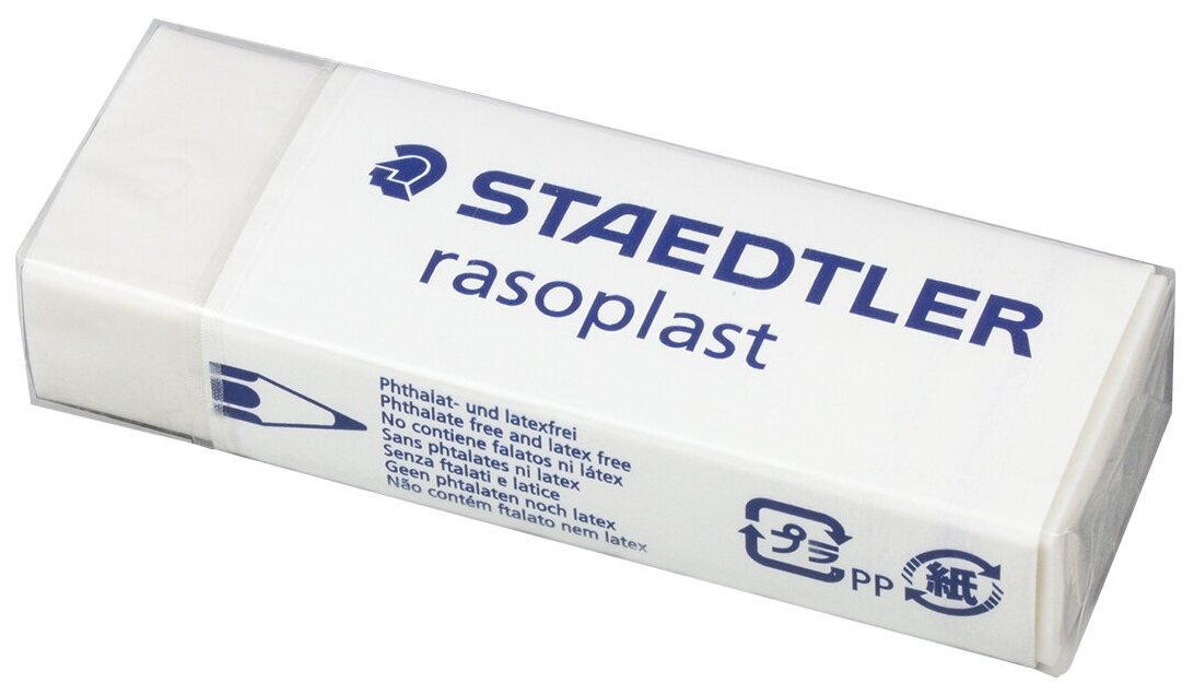 Ластик большой STAEDTLER (Германия) "Rasoplast", 65x23x13 мм, белый, прямоугольный, картонный держатель, 526 B20
