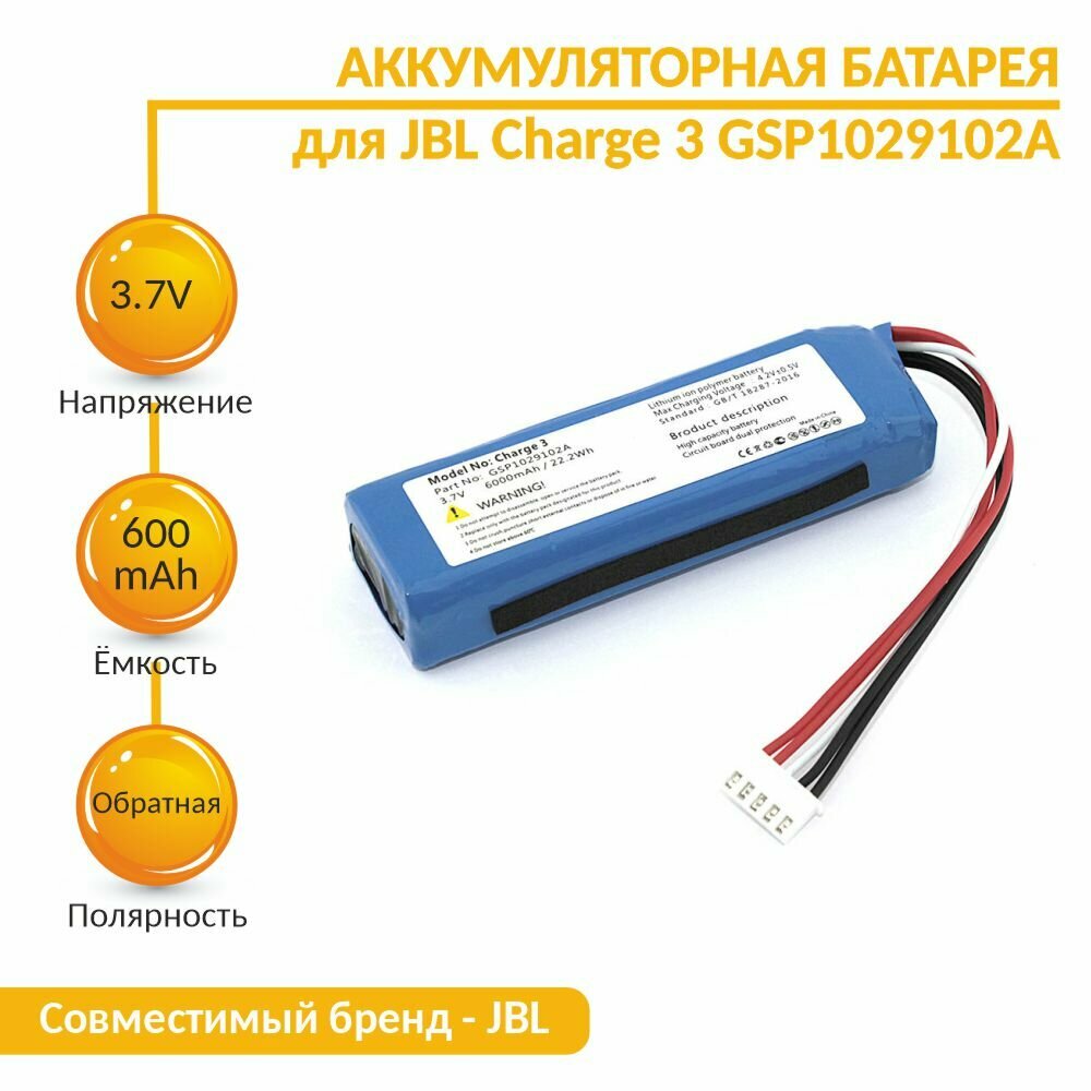 Аккумуляторная батарея для портативной акустики JBL Flip 4 (GSP872693 01) 3000mAh 3.7V Li-polymer