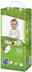 Одноразовые детские подгузники-трусики YokoSun Eco размер XL (12-20 кг), 38 шт.