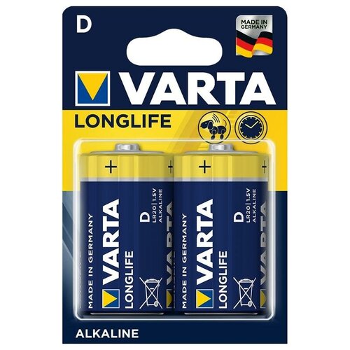 Батарейка VARTA LONGLIFE D/LR20, в упаковке: 2 шт. батарейка varta longlife d lr20 1шт