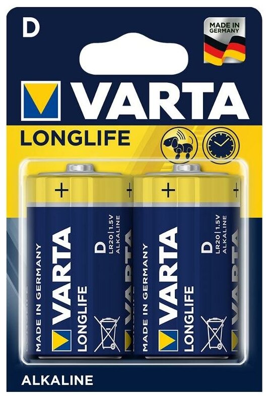 Батарейки Varta Longlife D Bli Alkaline, 2 шт. (4120101412) - фото №1