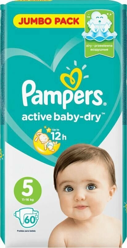 Подгузники Pampers Active Baby-Dry, размер 5, 11-16 кг, 60 шт.