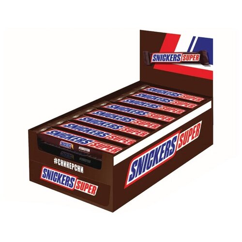 фото Батончик snickers super, 80 г, коробка, 32 шт. mars