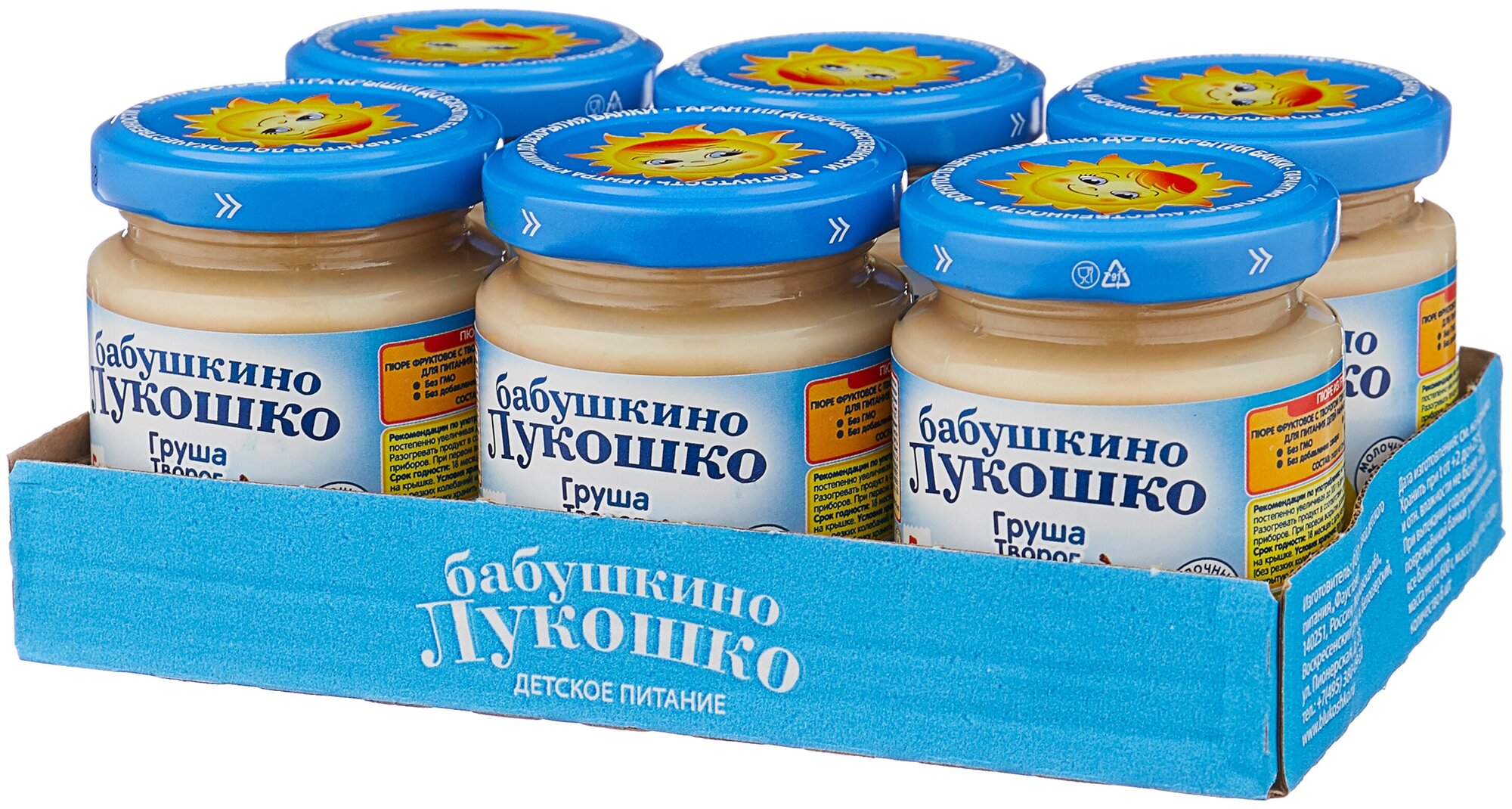 Пюре Бабушкино Лукошко Груша-творог (с 5 месяцев) 100 г, 100 г, 6 шт ...