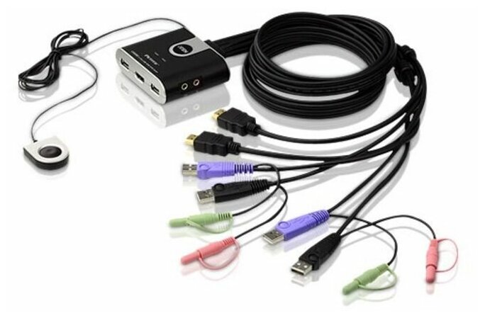 Переключатель электронный ATEN 2-Port USB HDMI/Audio Cable KVM Switch with Remote Port Selector (CS692-AT) - фото №1