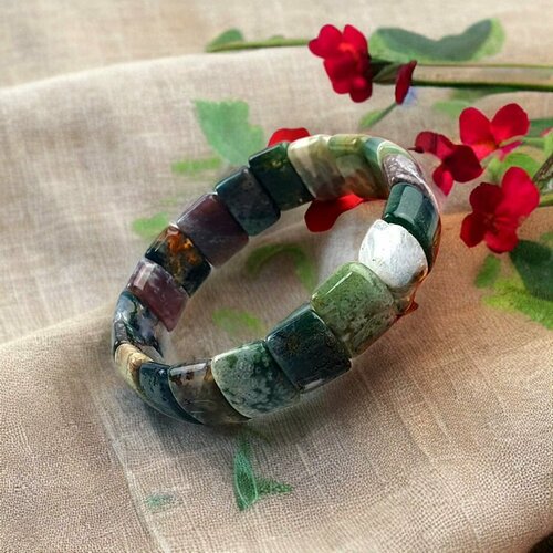 Браслет, яшма, 1 шт., размер 21 см., размер one size, зеленый