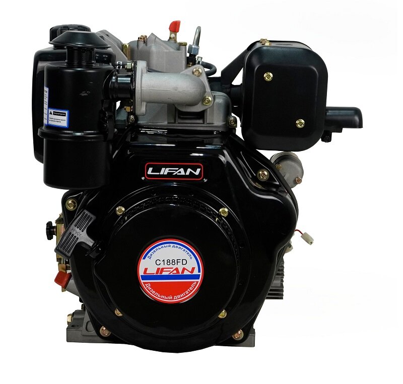 Двигатель дизельный Lifan Diesel C188FD D25 6A (10.6л. с, 456куб. см, вал 25мм, ручной и электрический старт, катушка 6А)