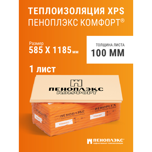 Пеноплэкс 100мм комфорт 100х585х1185 (1 плита) 0,69 м2 универсальный утеплитель из экструзионного пенополистирола