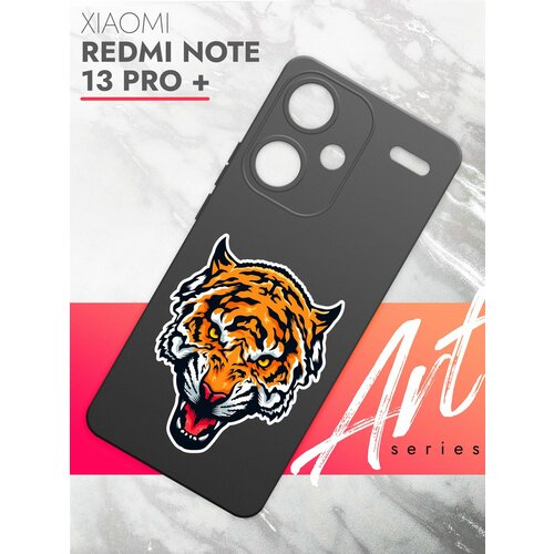 Чехол на Xiaomi Redmi Note 13 Pro+ (Ксиоми Редми Ноте 13 Про+) черный матовый силиконовый с защитой вокруг камер, Brozo (принт) Тигр Цветной чехол на xiaomi redmi note 13 pro ксиоми редми ноте 13 про черный матовый силиконовый с защитой вокруг камер brozo принт женские штучки